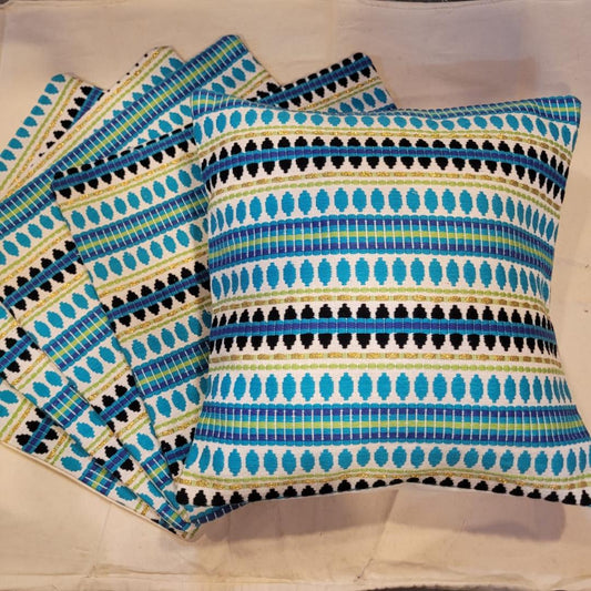 Blue with Geometric Design Cushion Covers (Set of 5)
