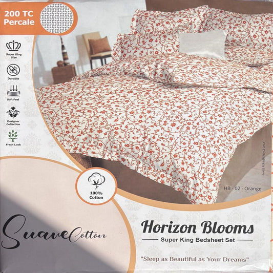 Horizon Blooms King Size Suave Cotton Bed Sheet (HB-02 Orange)