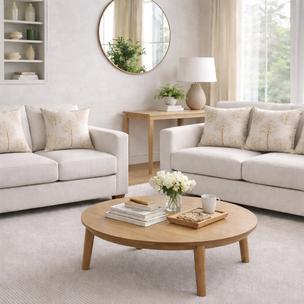 Beige and Golden Tree Designer Cushion Covers (Set of 5)