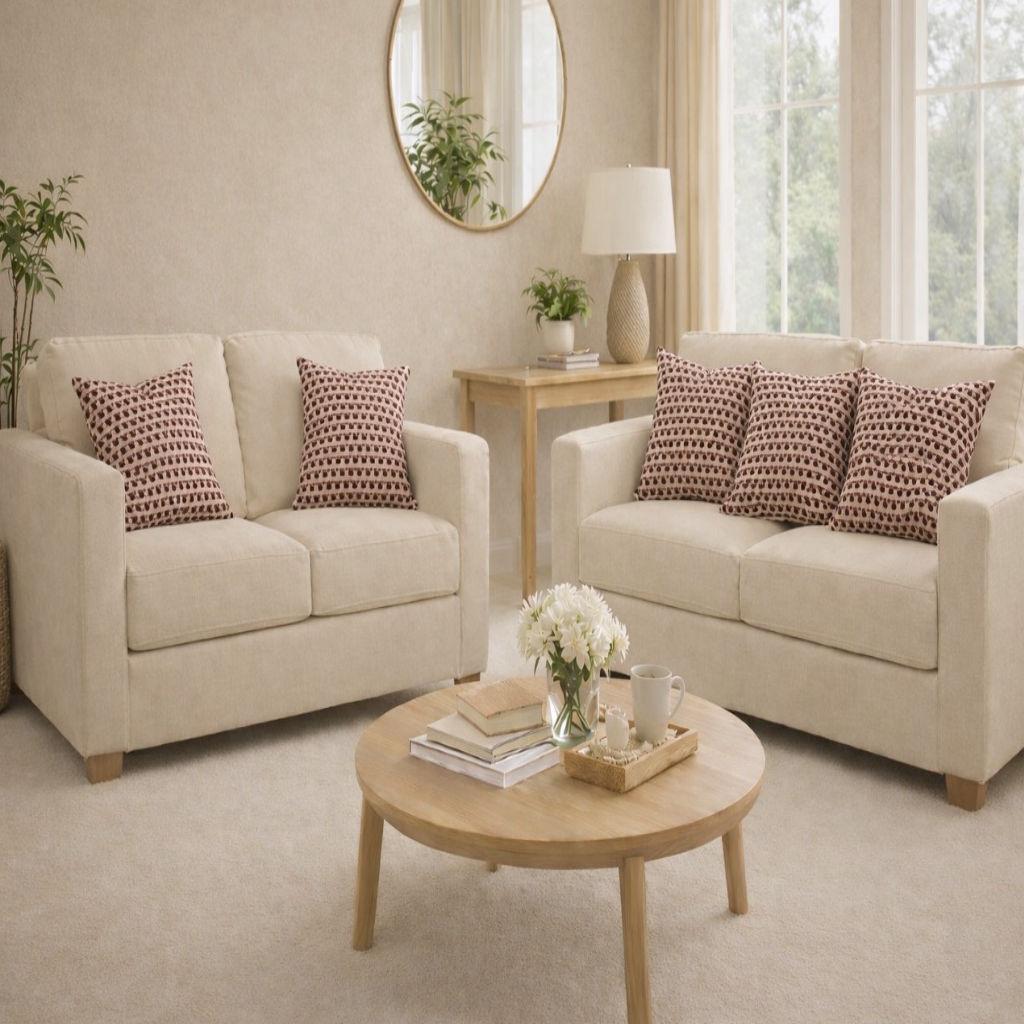 Beige Cushion Cover with Geometric Design (Set of 5)