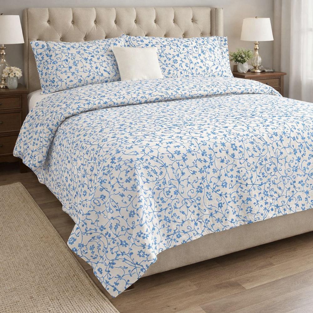 Horizon Blooms King Size Suave Cotton Bed Sheet (HB-02 Blue)