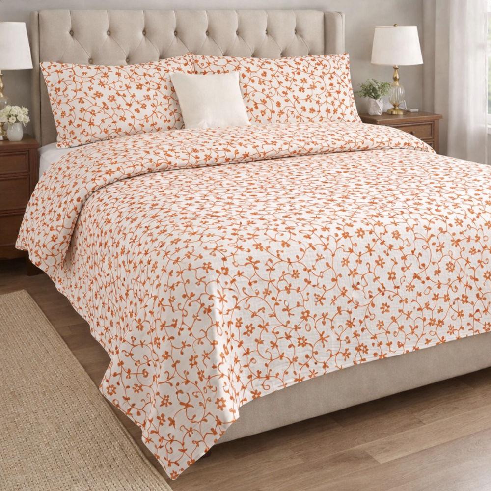 Horizon Blooms King Size Suave Cotton Bed Sheet (HB-02 Orange)