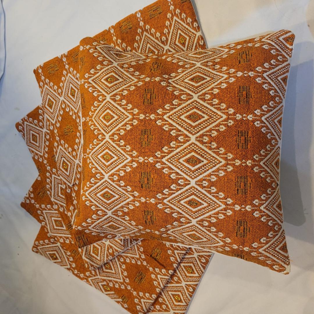 Orange and White Handcrafted Cushion Covers